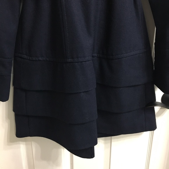 Express Navy Ruffled Pea Coat - Picture 6 of 8